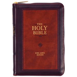 Burgundy-Saddle-Tan-Framed-Faux-Leather-Compact-King-James-Version-Bible-Zippered-Closure